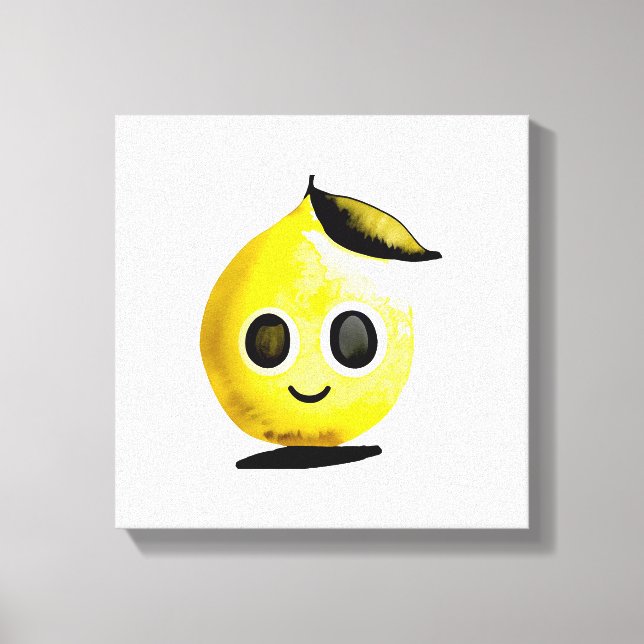 Hand-Drawn Lemon Emoji -Stretched Canvas Print (Front)