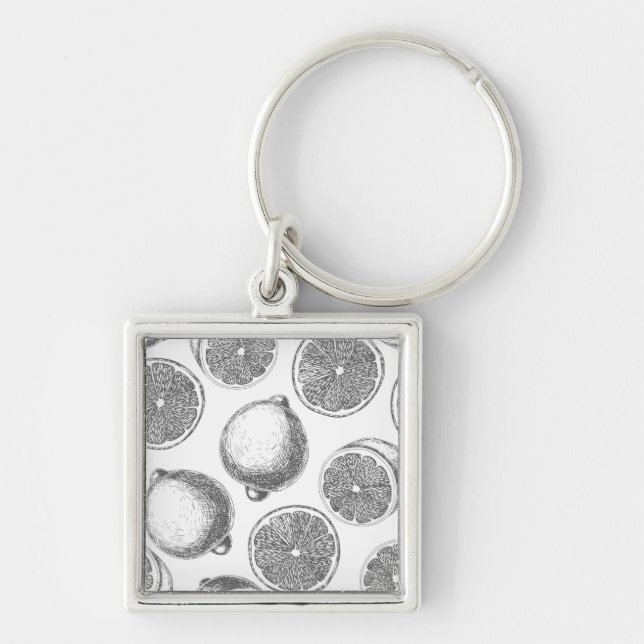 Hand drawn lemon pattern keychain (Front)