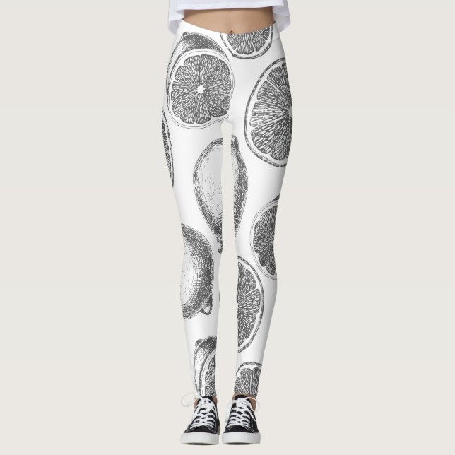 Hand drawn lemon pattern leggings (Front)