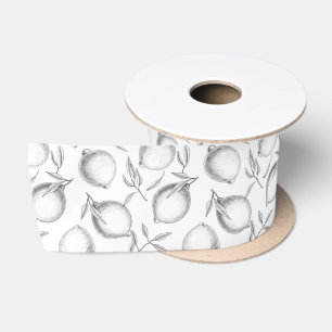 Hand drawn Lemon pattern Satin Ribbon