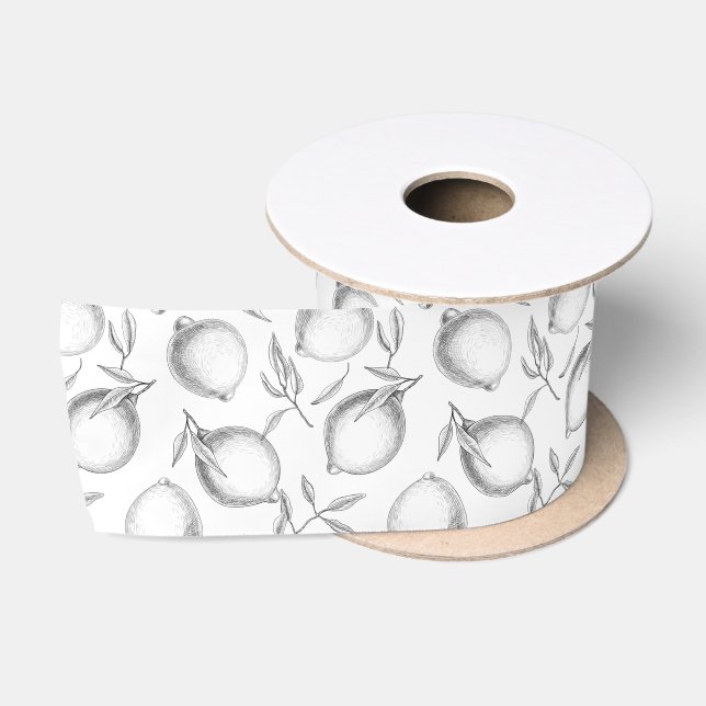 Hand drawn Lemon pattern Satin Ribbon (Spool)