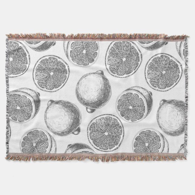 Hand drawn lemon pattern throw blanket (Front)