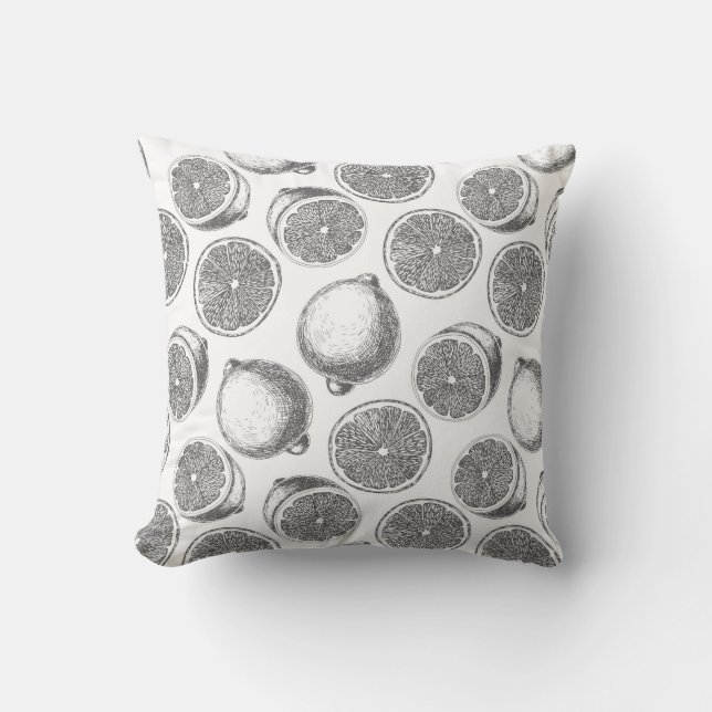 Hand drawn lemon pattern throw pillow (Front)
