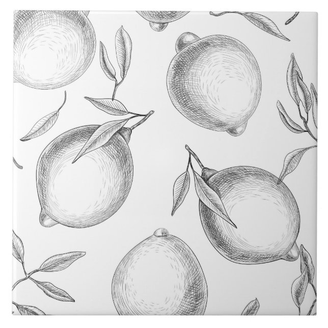 Hand drawn Lemon pattern Tile (Front)