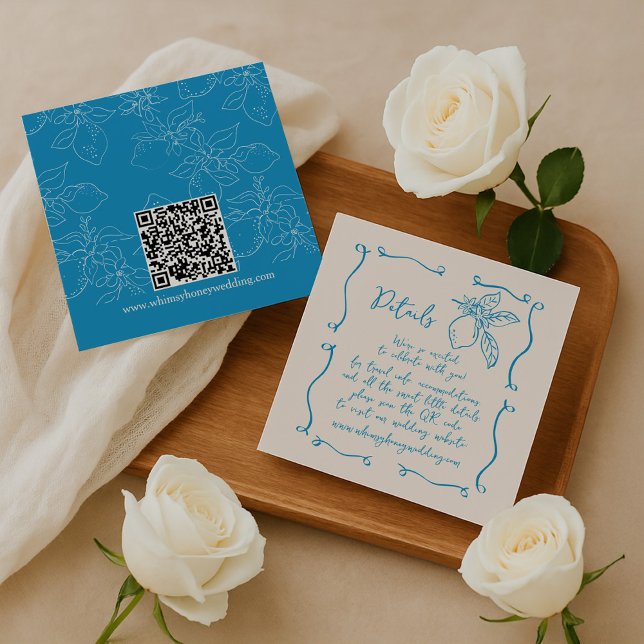 Hand Drawn Lemon Wedding Details QR Code Enclosure Card (Creator Uploaded)