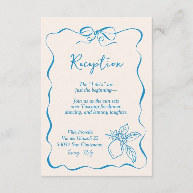 Hand Drawn Lemon Wedding Reception Enclosure Card (Front)