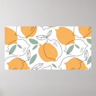 Hand drawn Lemons background. Seamless pattern wit Poster