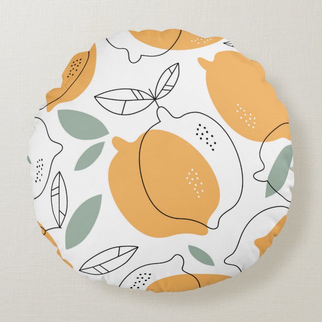 Hand drawn Lemons background. Seamless pattern wit Round Pillow (Front)
