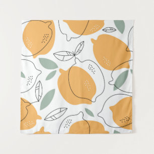 Hand drawn Lemons background. Seamless pattern wit Tapestry