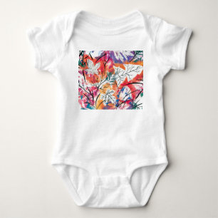 Hand Drawn Lemons, Blue Leaves Pattern. Baby Bodysuit