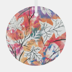 Hand Drawn Lemons, Blue Leaves Pattern. Glass Ornament