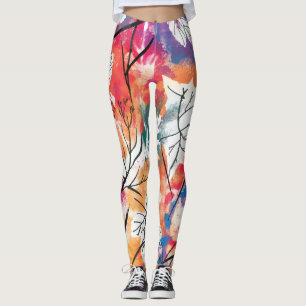 Hand Drawn Lemons, Blue Leaves Pattern. Leggings