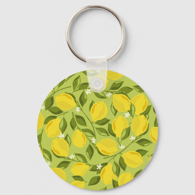 Hand Drawn Lemons Colourful Wallpaper Keychain (Front)