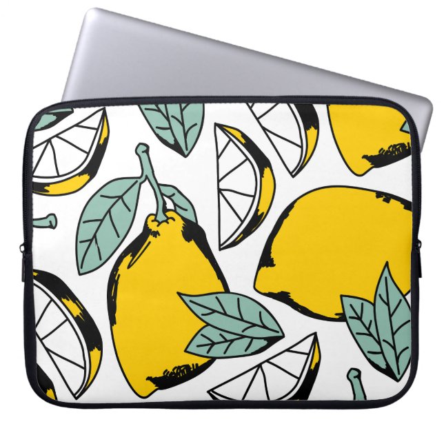 Hand drawn lemons, vibrant pattern. laptop sleeve (Front)