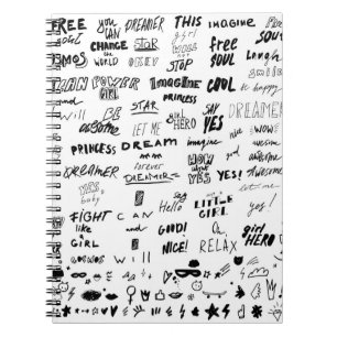 Hand-drawn lettering, typography doodle collection notebook