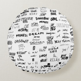 Hand-drawn lettering, typography doodle collection round pillow