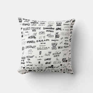 Hand-drawn lettering, typography doodle collection throw pillow