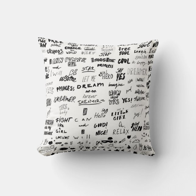 Hand-drawn lettering, typography doodle collection throw pillow (Front)