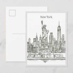 Hand drawn Liberty Statue New York Landmark Postcard