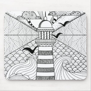 Hand Drawn Lighthouse Doodle Mouse Pad