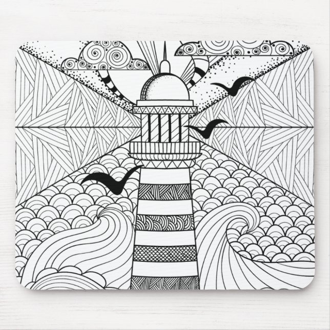 Hand Drawn Lighthouse Doodle Mouse Pad (Front)