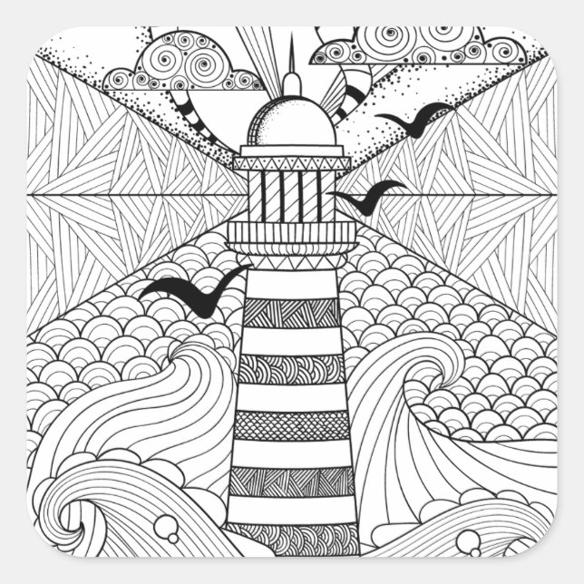 Hand Drawn Lighthouse Doodle Square Sticker (Front)