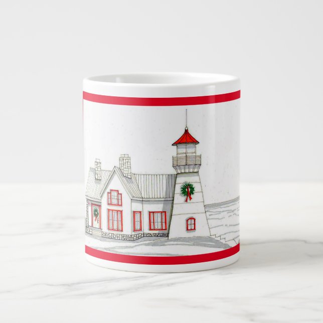 Hand Drawn Lighthouse Jumbo Christmas Mug (Front)