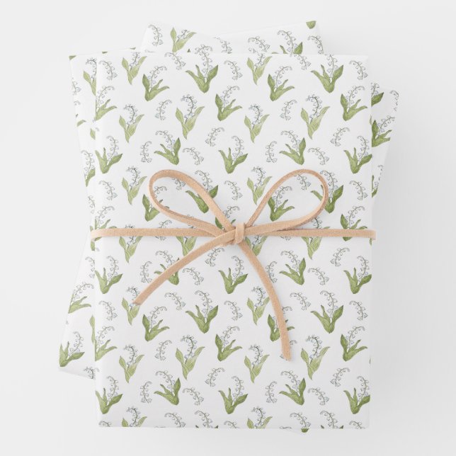 Hand-Drawn Lily of the Valley Summer Wildflower Wrapping Paper Sheet (In situ)