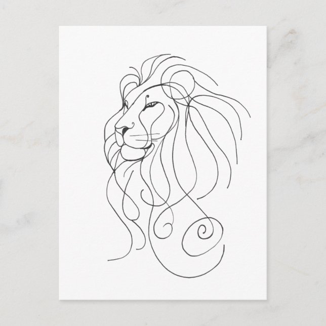 Hand Drawn Lion - Minimalist Line Art Invitation Postcard (Front)
