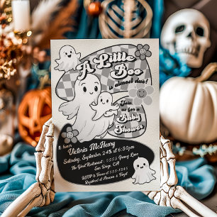 Hand Drawn Little Boo Ghost Halloween Baby Shower Invitation