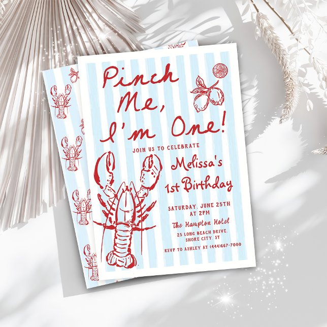 Hand Drawn Lobster 1st Birthday Invitation (Creator Uploaded)