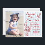 Hand Drawn Lobster 1st Birthday Photo Invitation<br><div class="desc">Hand Drawn Lobster 1st Birthday Photo Invitation</div>