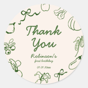 Hand Drawn Locally Grown Farm 1st Birthday Classic Round Sticker