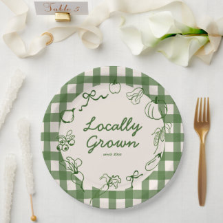 Hand Drawn Locally Grown Farm 1st Birthday Paper Plate