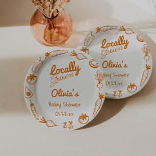 Hand Drawn Locally Grown Vegetables Baby Shower Paper Plate