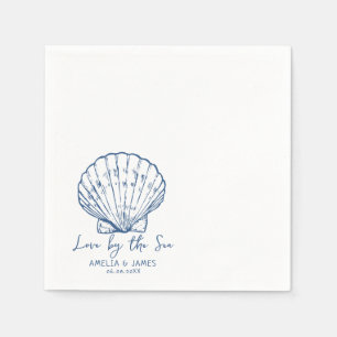 Hand Drawn Love by the Sea Seashell wedding Napkin