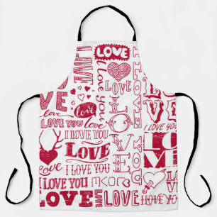 Hand-drawn love doodles, charming pattern. apron
