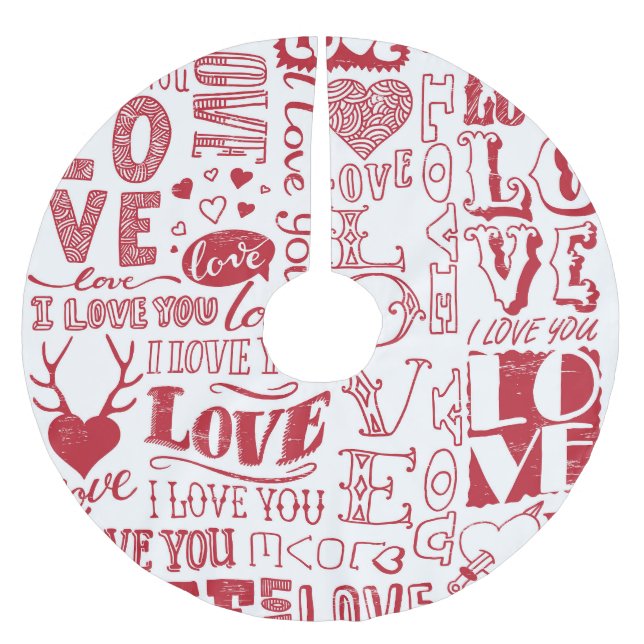 Hand-drawn love doodles, charming pattern. brushed polyester tree skirt (Front)