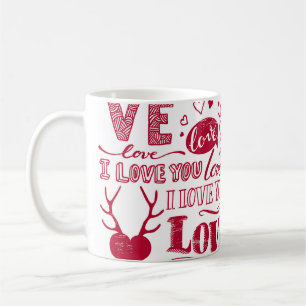 Hand-drawn love doodles, charming pattern. coffee mug