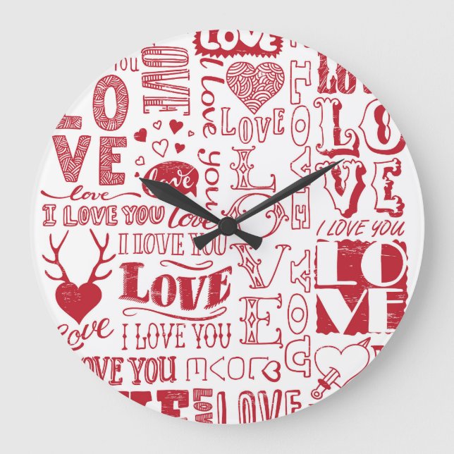 Hand-drawn love doodles, charming pattern. large clock (Front)