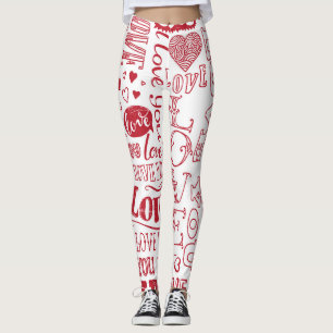 Hand-drawn love doodles, charming pattern. leggings