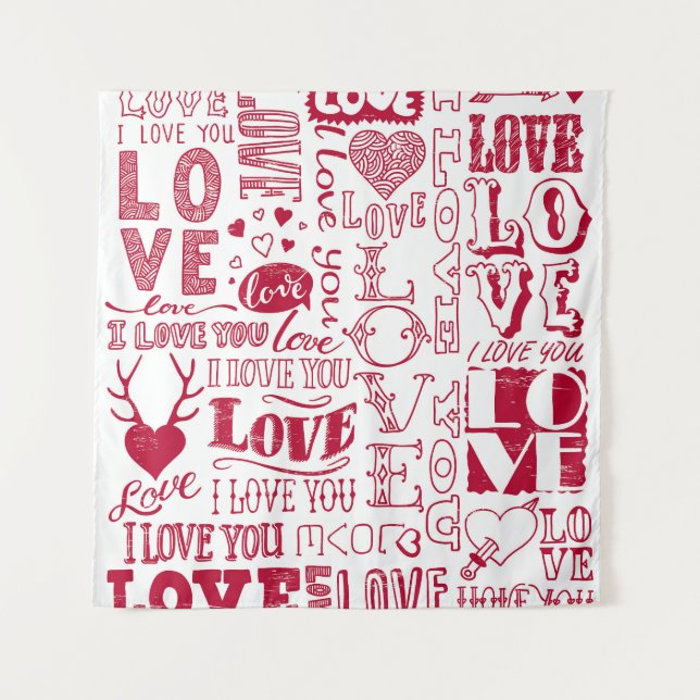 Hand-drawn love doodles, charming pattern. tapestry (Front)