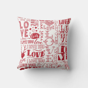 Hand-drawn love doodles, charming pattern. throw pillow