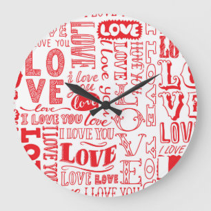 Hand-Drawn Love Doodles Seamless Background Large Clock