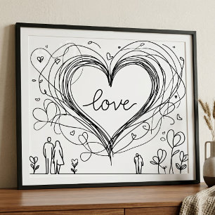 Hand-Drawn Love Heart Minimalist Illustration Photo Print
