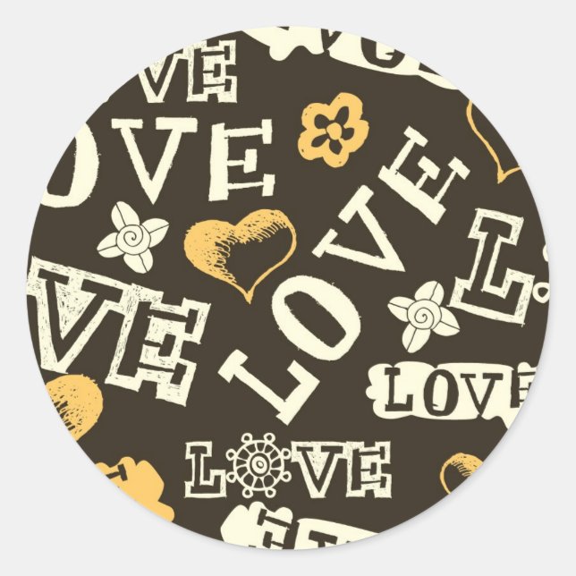 Hand Drawn Love Pattern Classic Round Sticker (Front)