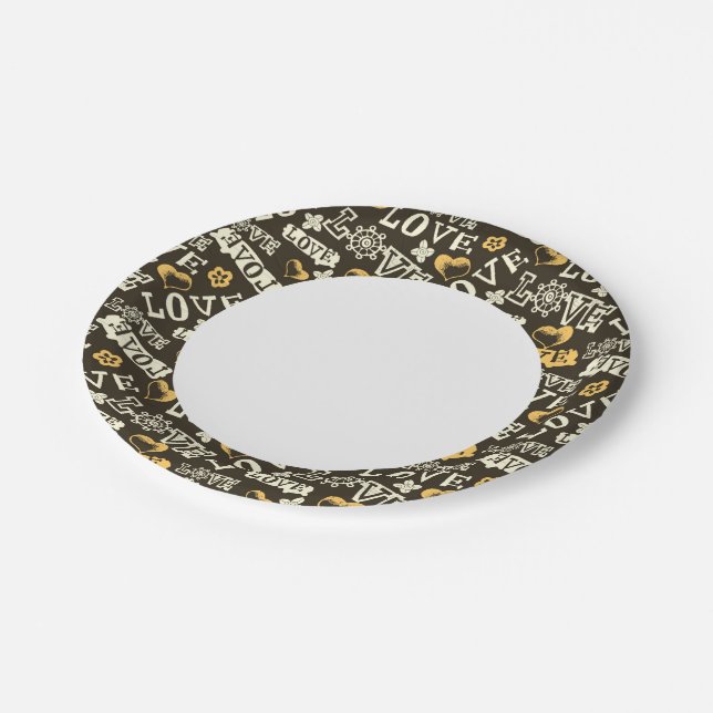 Hand Drawn Love Pattern Paper Plate (Angled)