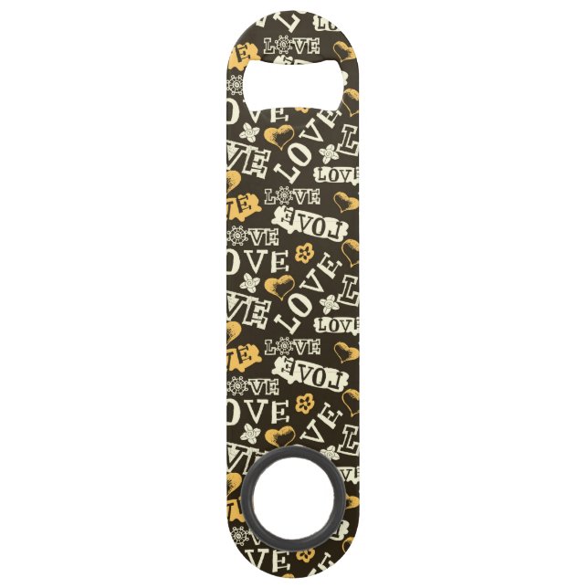 Hand Drawn Love Pattern Speed Bottle Opener (Front)
