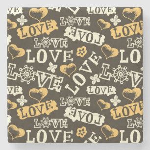 Hand Drawn Love Pattern Stone Coaster