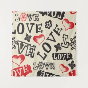 hand drawn love pattern tapestry